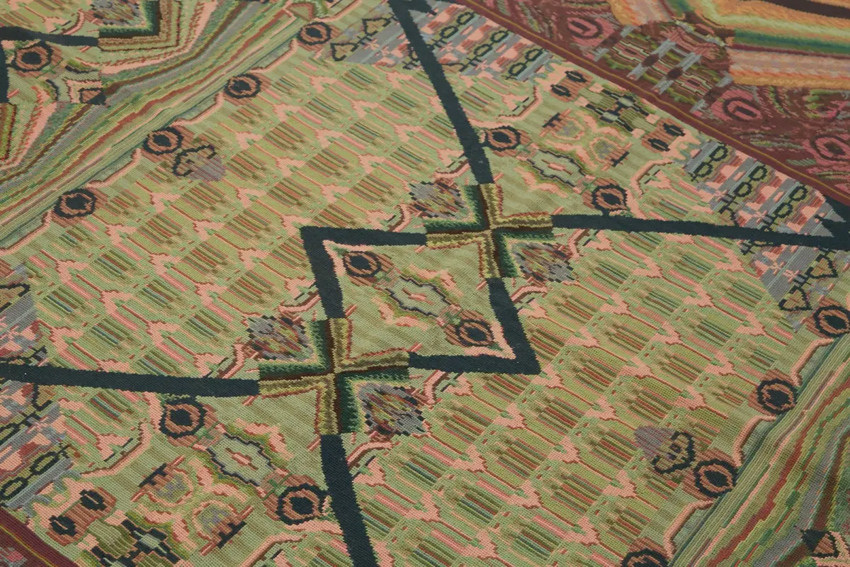 Needlepoint Bej Pamuk Üzerine Yün El Dokuma Halı-181x273 - Görsel 5