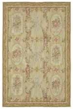 Needlepoint Bej Pamuk Üzerine Yün El Dokuma Halı-177x277