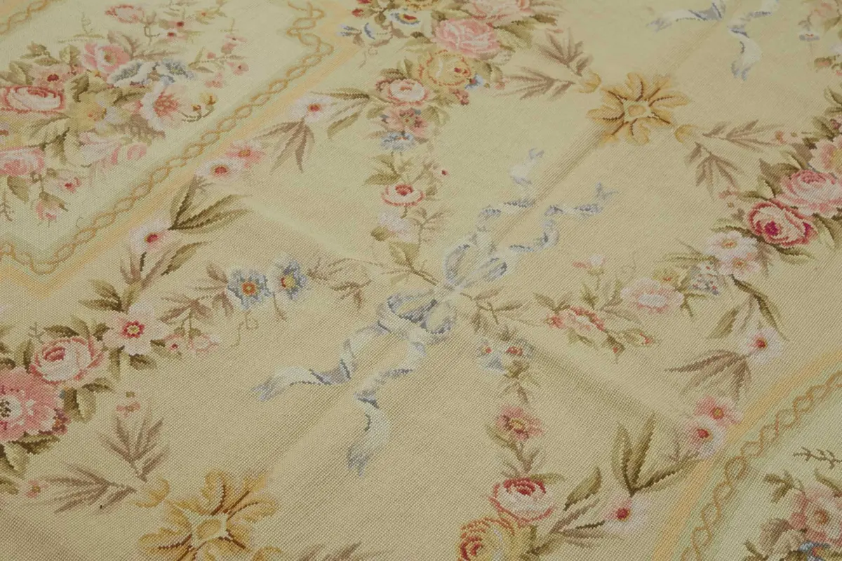 Needlepoint Bej Pamuk Üzerine Yün El Dokuma Halı-177x277 - Görsel 5