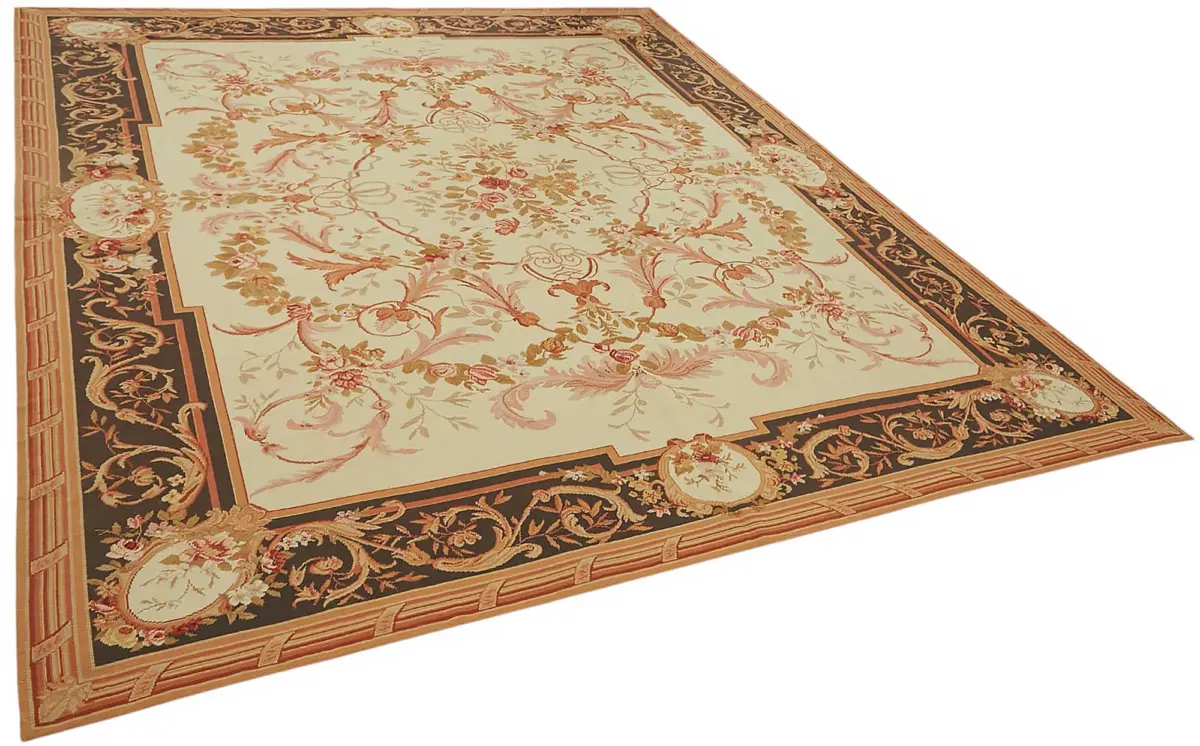 Needlepoint Bej Pamuk Üzerine Yün El Dokuma Halı-236x276 - Görsel 2