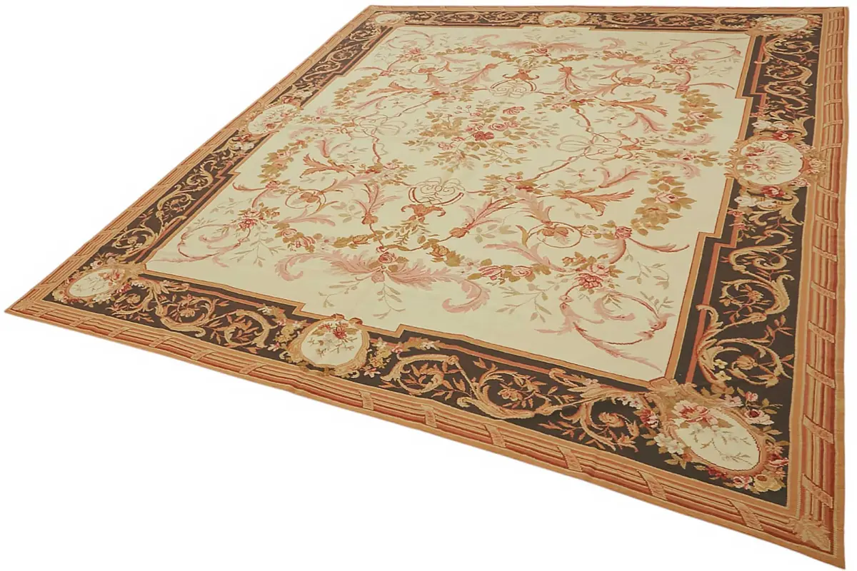 Needlepoint Bej Pamuk Üzerine Yün El Dokuma Halı-236x276 - Görsel 3