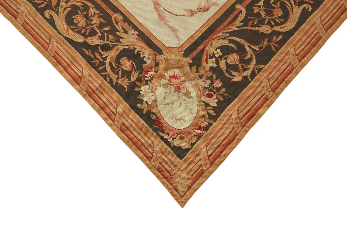 Needlepoint Bej Pamuk Üzerine Yün El Dokuma Halı-236x276 - Görsel 4