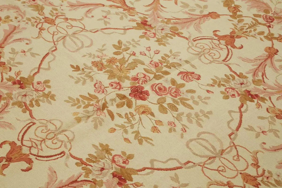 Needlepoint Bej Pamuk Üzerine Yün El Dokuma Halı-236x276 - Görsel 5