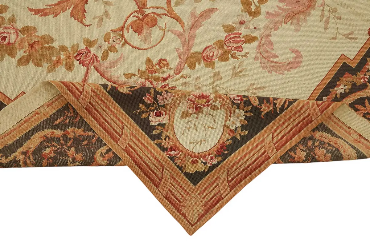 Needlepoint Bej Pamuk Üzerine Yün El Dokuma Halı-236x276 - Görsel 6