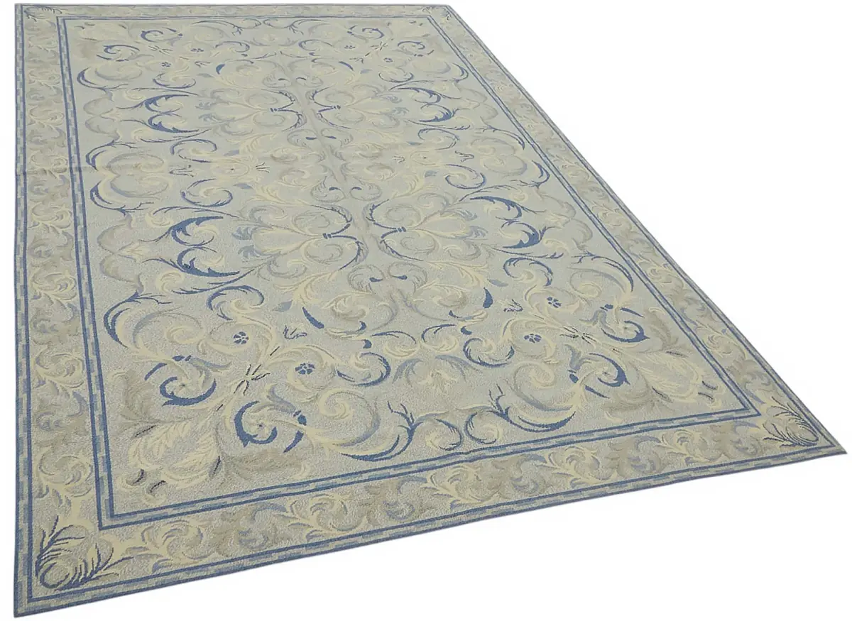 Needlepoint Bej Pamuk Üzerine Yün El Dokuma Halı-183x276 - Görsel 2