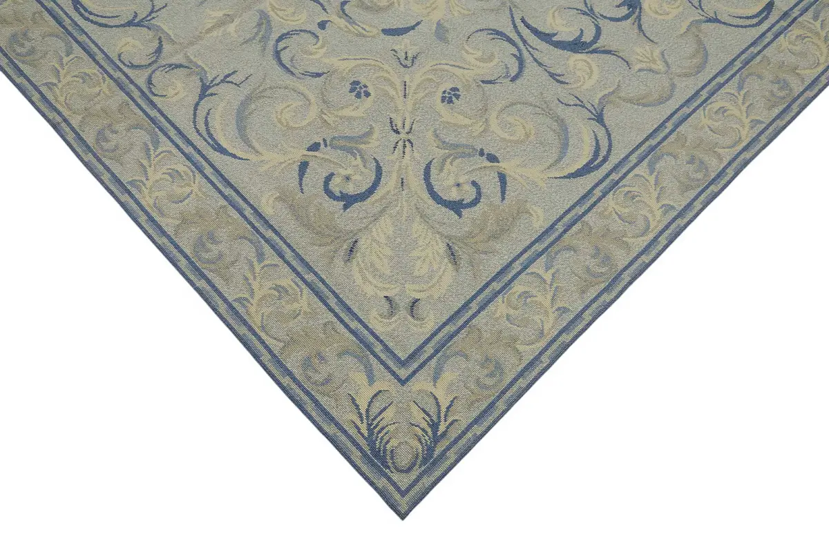 Needlepoint Bej Pamuk Üzerine Yün El Dokuma Halı-183x276 - Görsel 4