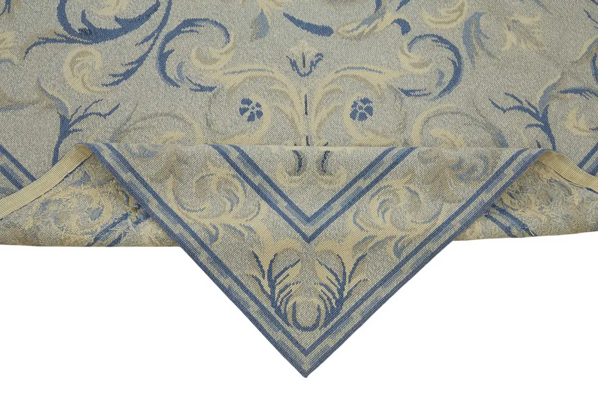 Needlepoint Bej Pamuk Üzerine Yün El Dokuma Halı-183x276 - Görsel 6