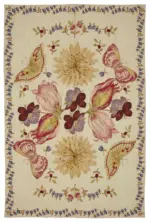 Needlepoint Bej Pamuk Üzerine Yün El Dokuma Halı-178x270