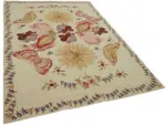 Needlepoint Bej Pamuk Üzerine Yün El Dokuma Halı-178x270 - Görsel 2