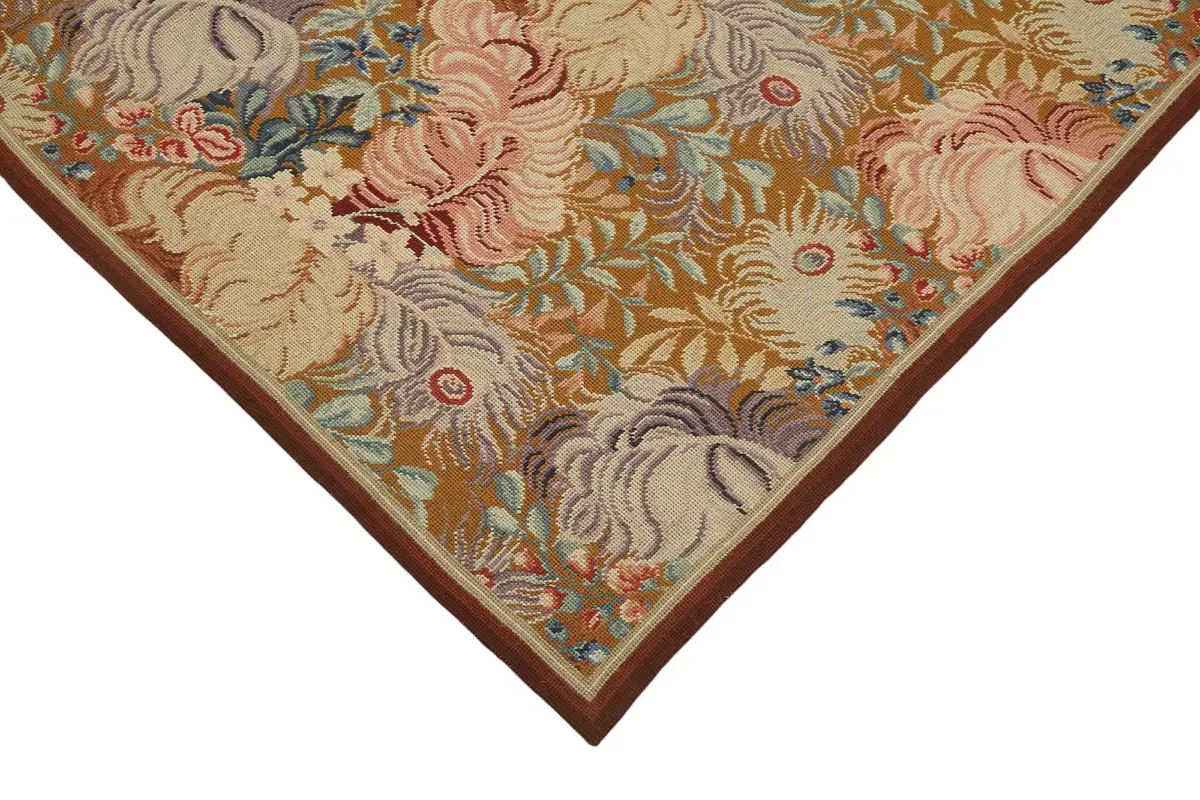 Needlepoint Bej Pamuk Üzerine Yün El Dokuma Halı-152x210 - Görsel 4