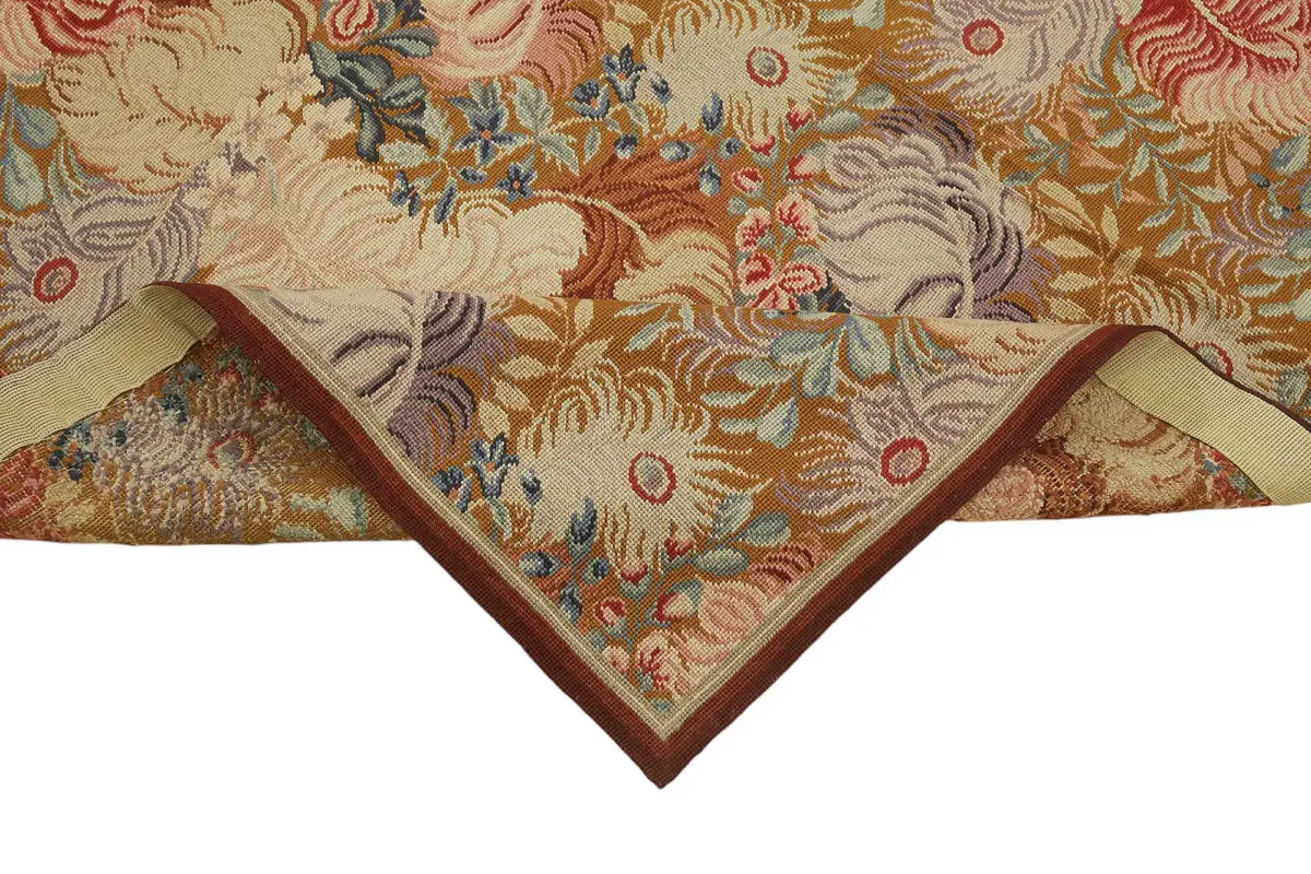 Needlepoint Bej Pamuk Üzerine Yün El Dokuma Halı-152x210 - Görsel 6