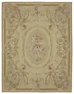 Needlepoint Bej Pamuk Üzerine Yün El Dokuma Halı-249x314