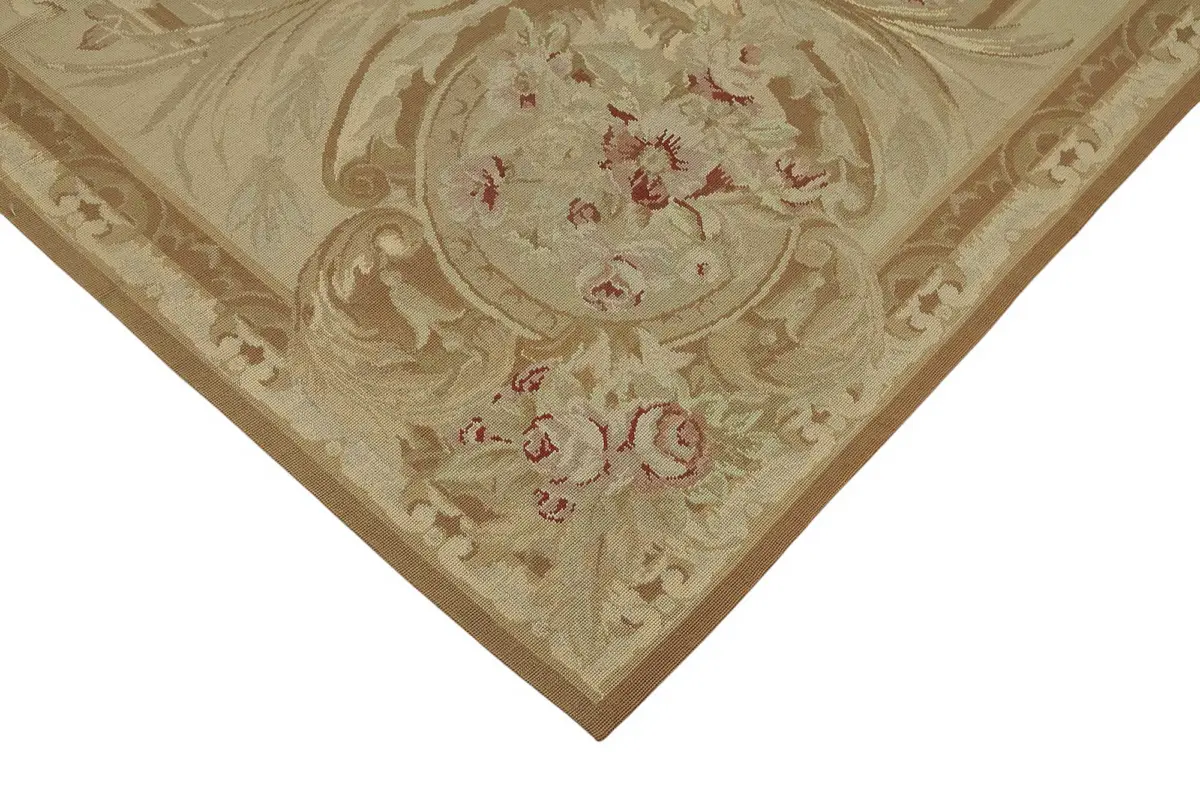 Needlepoint Bej Pamuk Üzerine Yün El Dokuma Halı-249x314 - Görsel 4