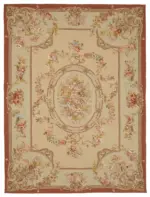 Needlepoint Bej Pamuk Üzerine Yün El Dokuma Halı-276x369