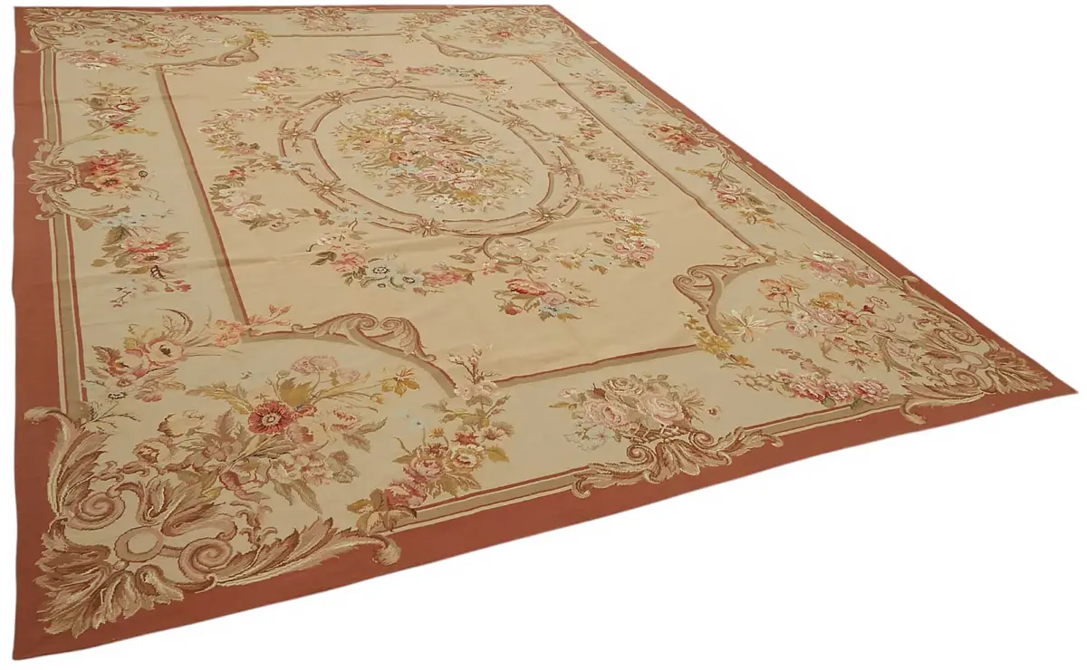 Needlepoint Bej Pamuk Üzerine Yün El Dokuma Halı-276x369 - Görsel 2