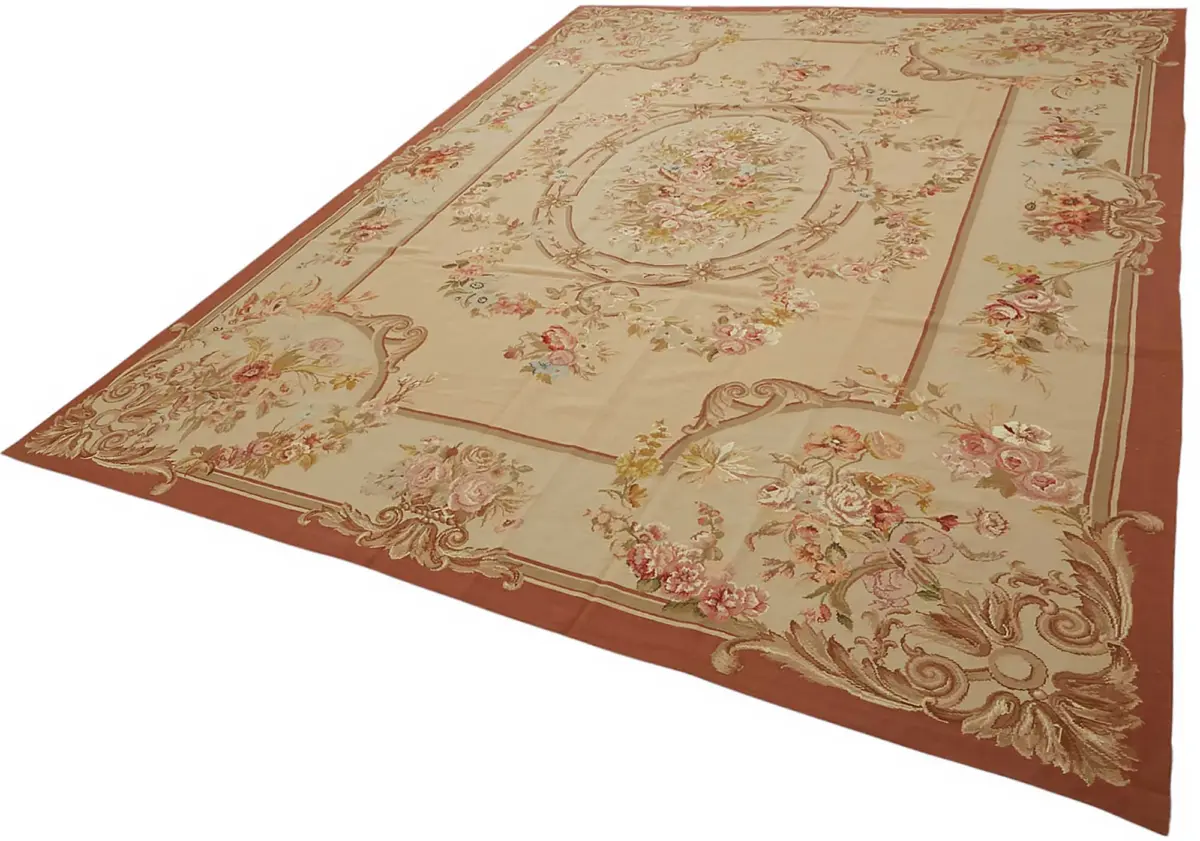 Needlepoint Bej Pamuk Üzerine Yün El Dokuma Halı-276x369 - Görsel 3