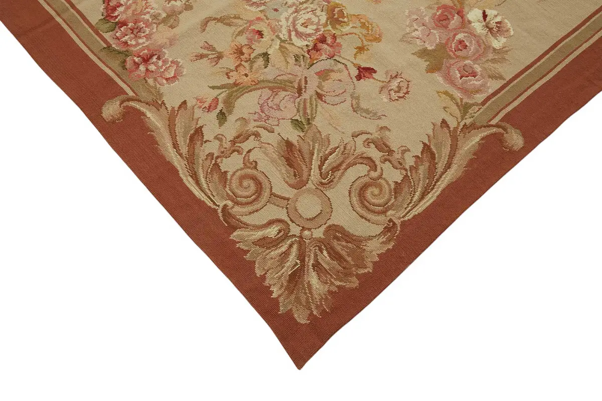 Needlepoint Bej Pamuk Üzerine Yün El Dokuma Halı-276x369 - Görsel 4