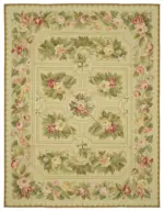 Needlepoint Bej Pamuk Üzerine Yün El Dokuma Halı-270x352