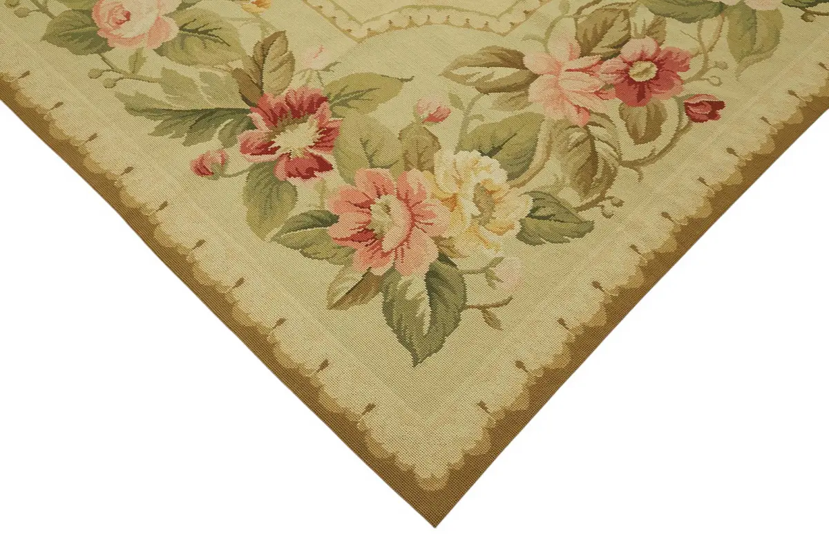 Needlepoint Bej Pamuk Üzerine Yün El Dokuma Halı-270x352 - Görsel 4