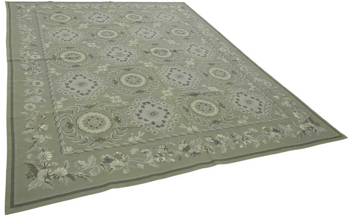 Needlepoint Bej Pamuk Üzerine Yün El Dokuma Halı-242x308 - Görsel 2