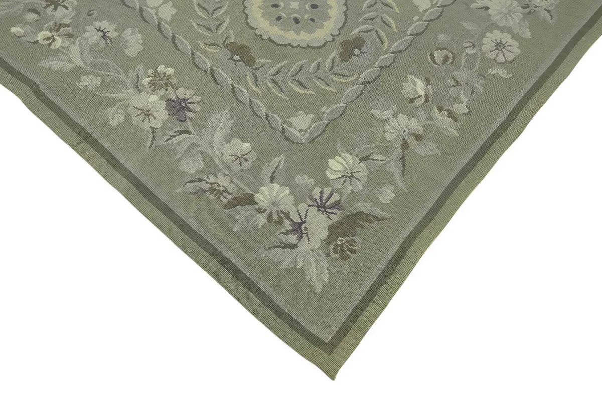 Needlepoint Bej Pamuk Üzerine Yün El Dokuma Halı-242x308 - Görsel 4