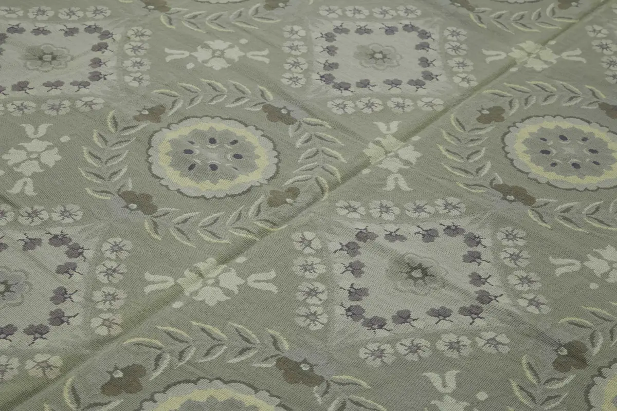 Needlepoint Bej Pamuk Üzerine Yün El Dokuma Halı-242x308 - Görsel 5