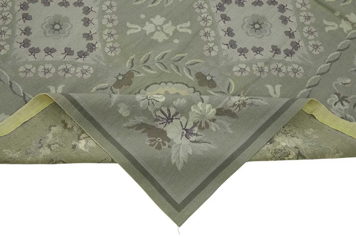 Needlepoint Bej Pamuk Üzerine Yün El Dokuma Halı-242x308 - Görsel 6