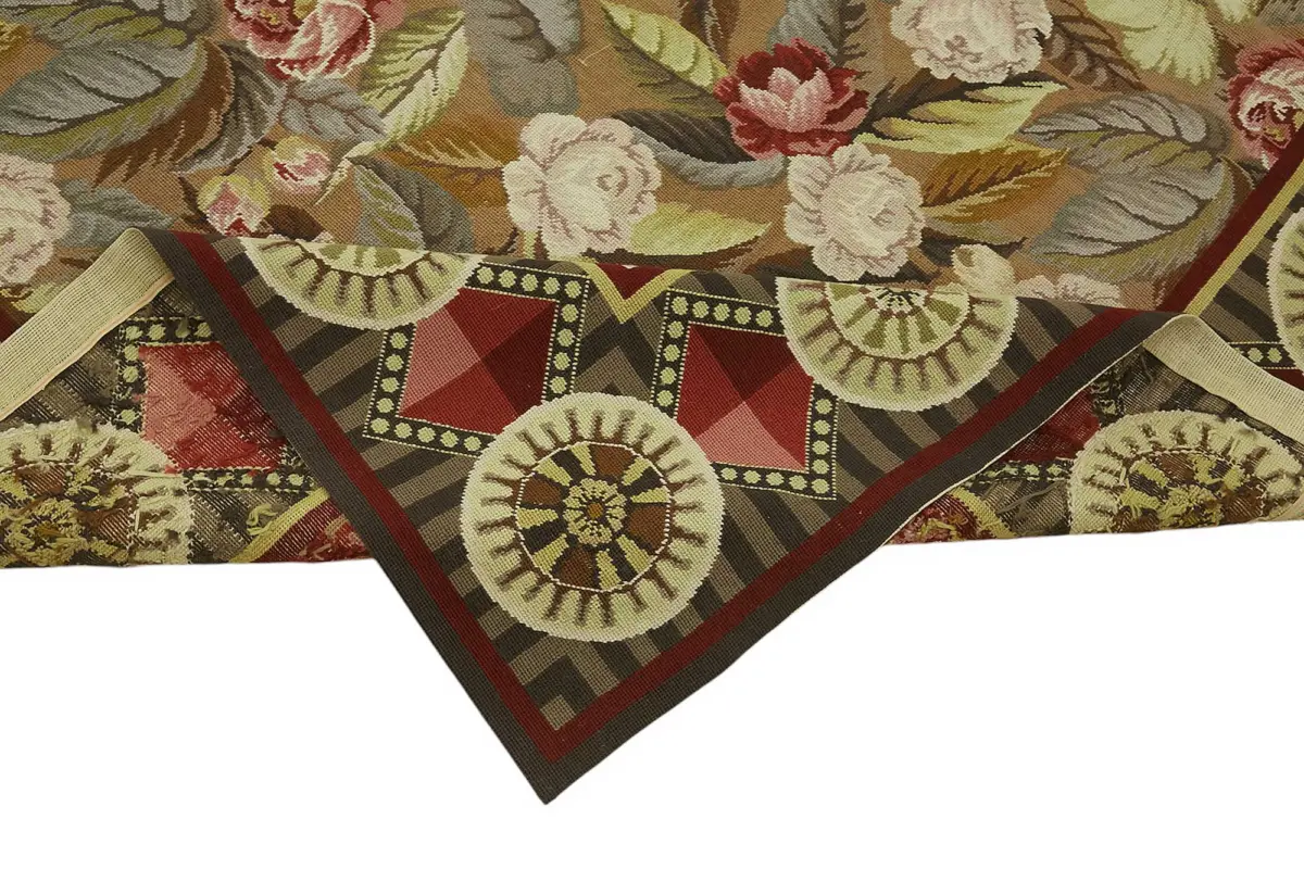 Needlepoint Bej Pamuk Üzerine Yün El Dokuma Halı-243x304 - Görsel 6