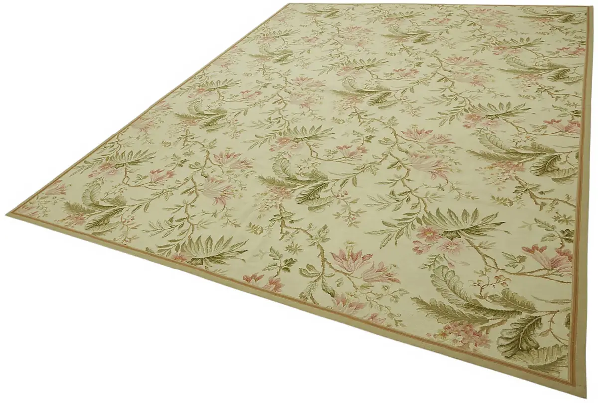 Needlepoint Bej Pamuk Üzerine Yün El Dokuma Halı-279x357 - Görsel 3