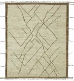 Tribal Modern Dizayn Bej Pamuk Üzerine Yün El Dokuma Halı-258x310