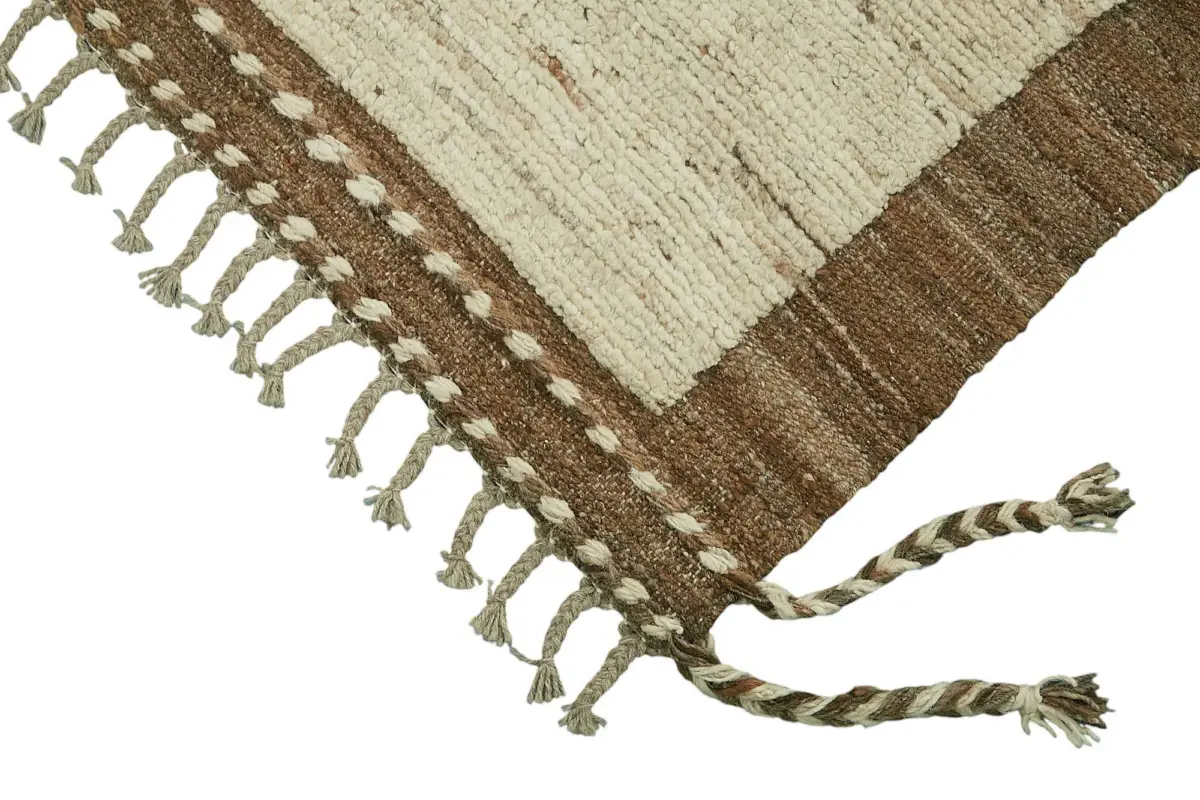 Tribal Modern Dizayn Bej Pamuk Üzerine Yün El Dokuma Halı-258x310 - Görsel 4