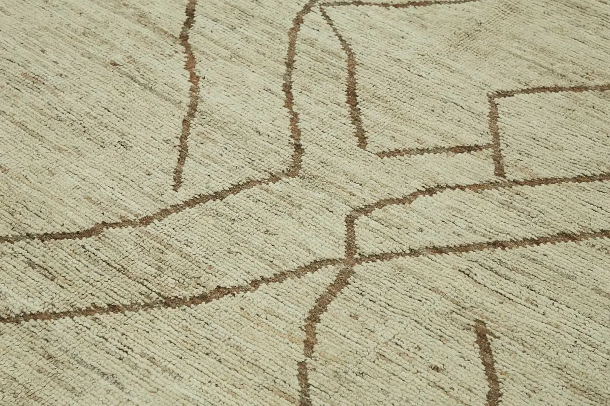 Tribal Modern Dizayn Bej Pamuk Üzerine Yün El Dokuma Halı-258x310 - Görsel 5