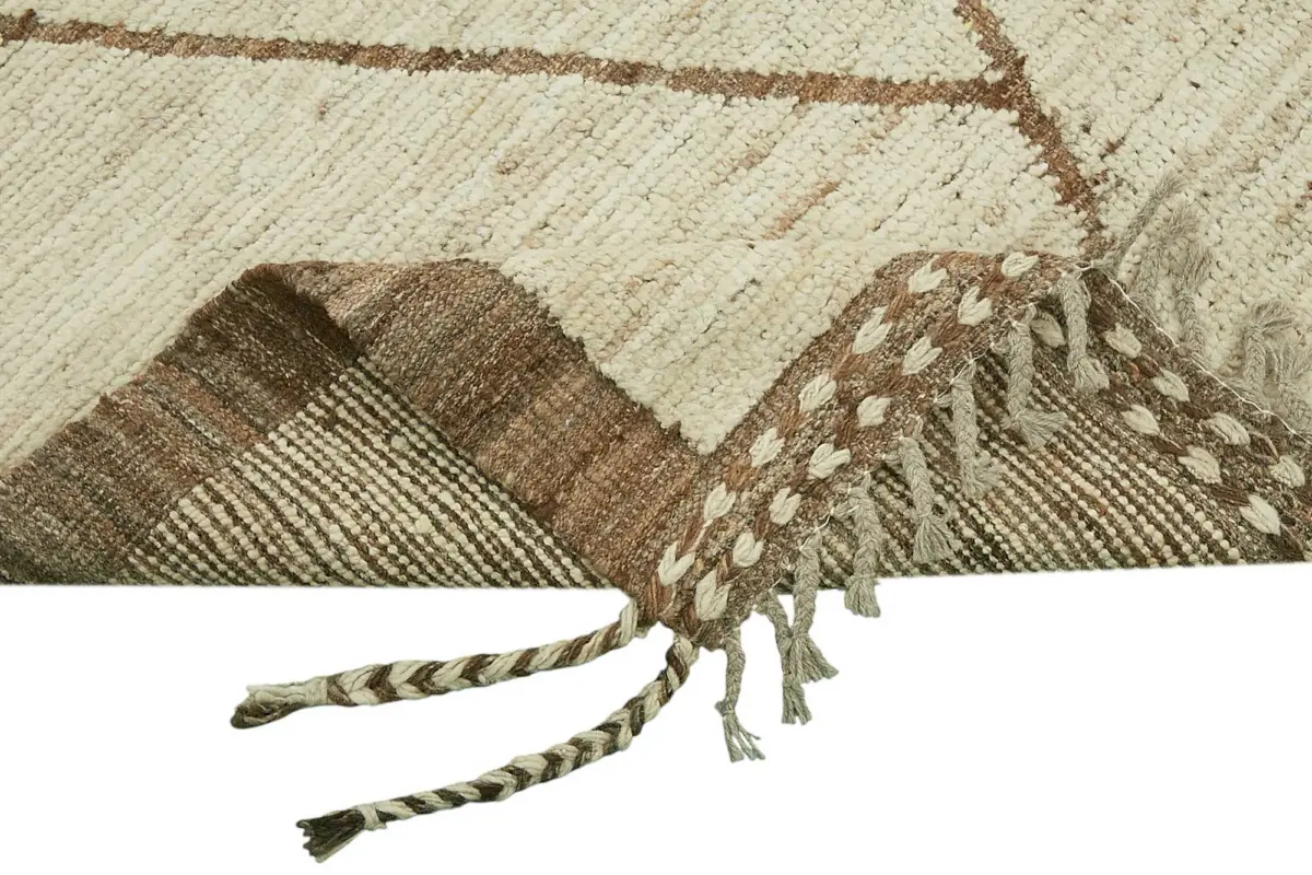 Tribal Modern Dizayn Bej Pamuk Üzerine Yün El Dokuma Halı-258x310 - Görsel 6