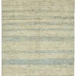 Tribal Modern Dizayn Bej Pamuk Üzerine Yün El Dokuma Halı-253x299