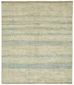 Tribal Modern Dizayn Bej Pamuk Üzerine Yün El Dokuma Halı-253x299