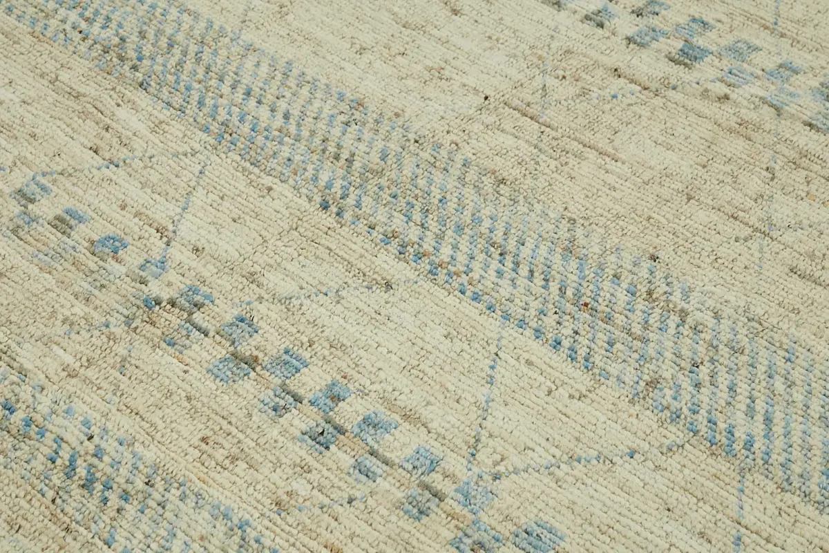 Tribal Modern Dizayn Bej Pamuk Üzerine Yün El Dokuma Halı-253x299 - Görsel 5