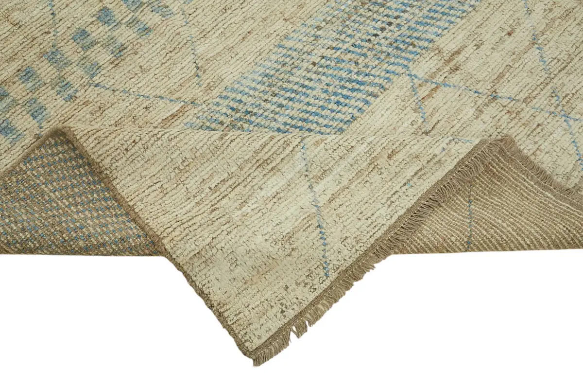 Tribal Modern Dizayn Bej Pamuk Üzerine Yün El Dokuma Halı-253x299 - Görsel 6