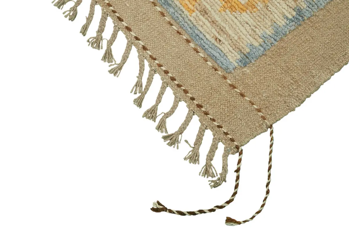 Tribal Modern Dizayn Bej Pamuk Üzerine Yün El Dokuma Halı-255x321 - Görsel 4