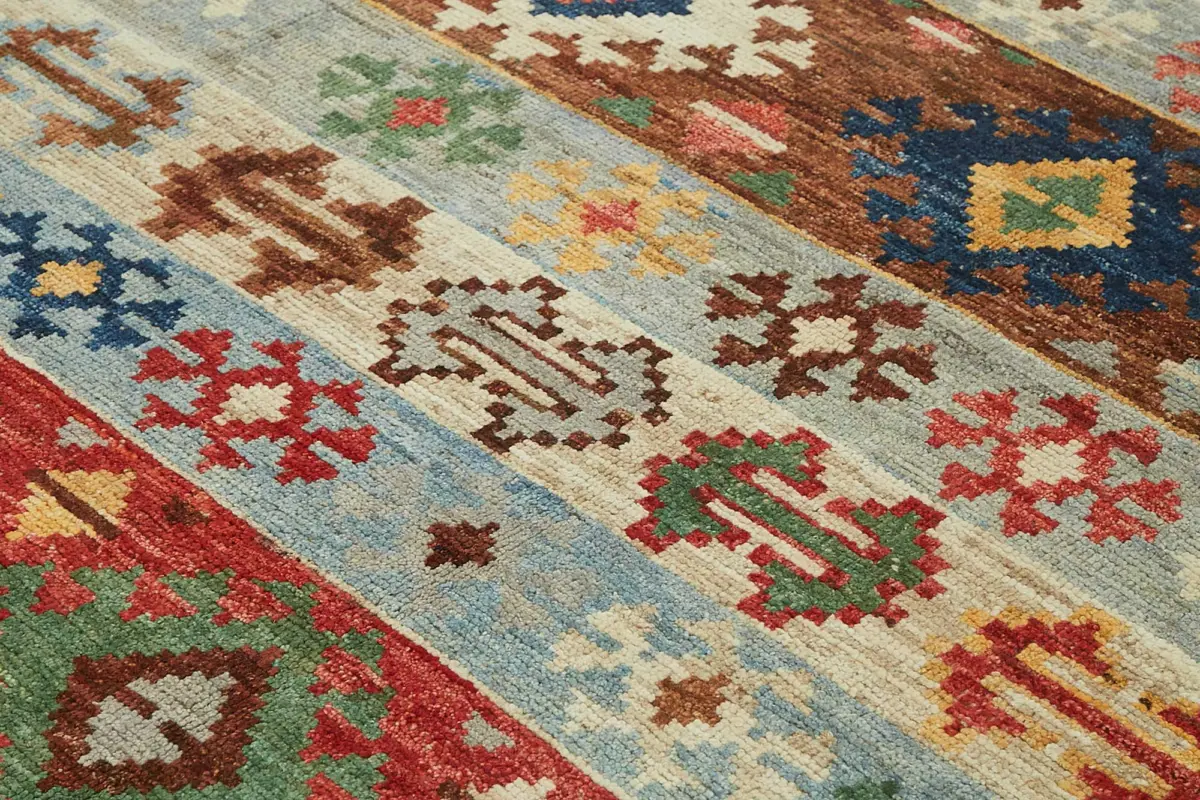 Tribal Modern Dizayn Bej Pamuk Üzerine Yün El Dokuma Halı-255x321 - Görsel 5