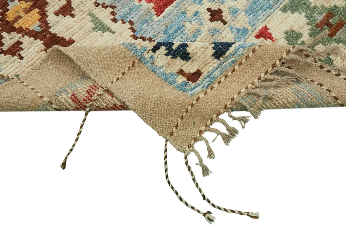Tribal Modern Dizayn Bej Pamuk Üzerine Yün El Dokuma Halı-255x321 - Görsel 6