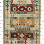 Tribal Modern Dizayn Bej Pamuk Üzerine Yün El Dokuma Halı-289x370