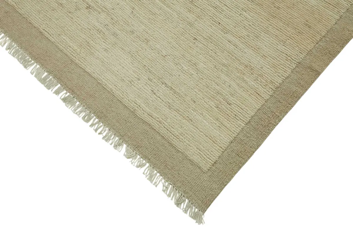 Tribal Modern Dizayn Bej Pamuk Üzerine Yün El Dokuma Halı-253x310 - Görsel 4