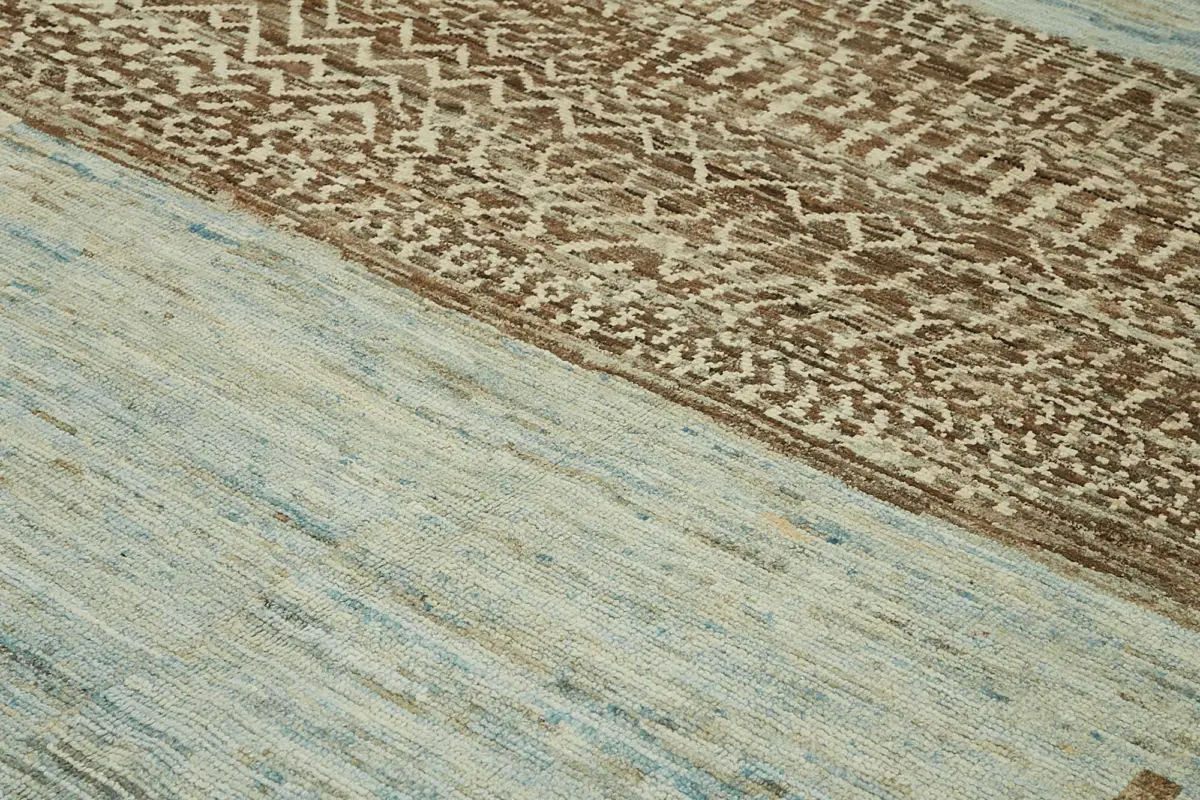 Tribal Modern Dizayn Bej Pamuk Üzerine Yün El Dokuma Halı-261x302 - Görsel 5