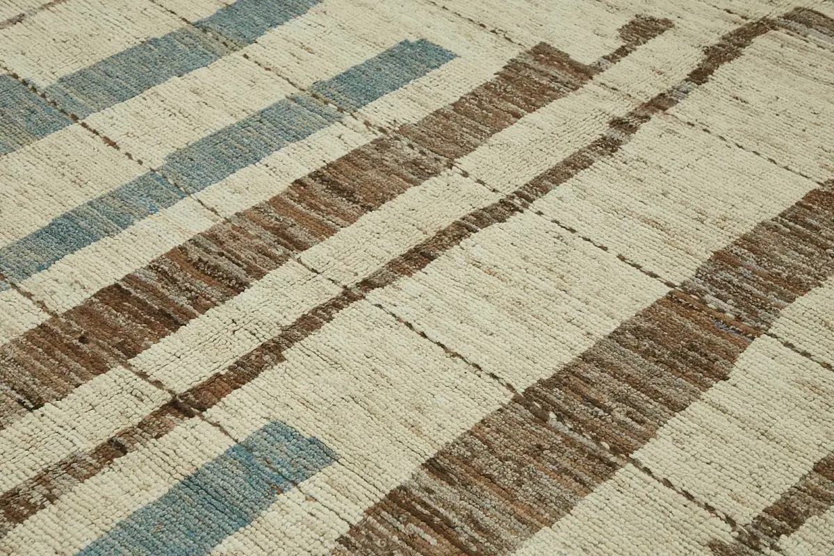 Tribal Modern Dizayn Bej Pamuk Üzerine Yün El Dokuma Halı-260x307 - Görsel 5