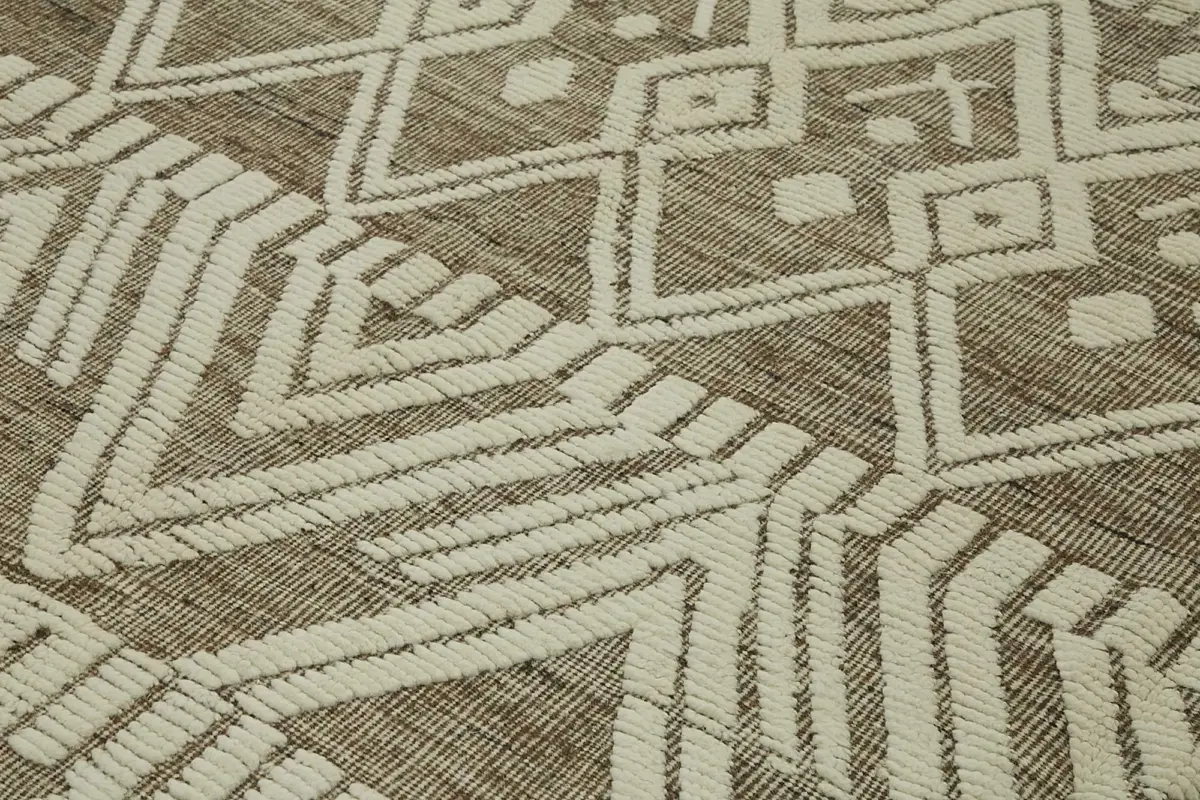 Tribal Modern Dizayn Bej Pamuk Üzerine Yün El Dokuma Halı-297x430 - Görsel 5