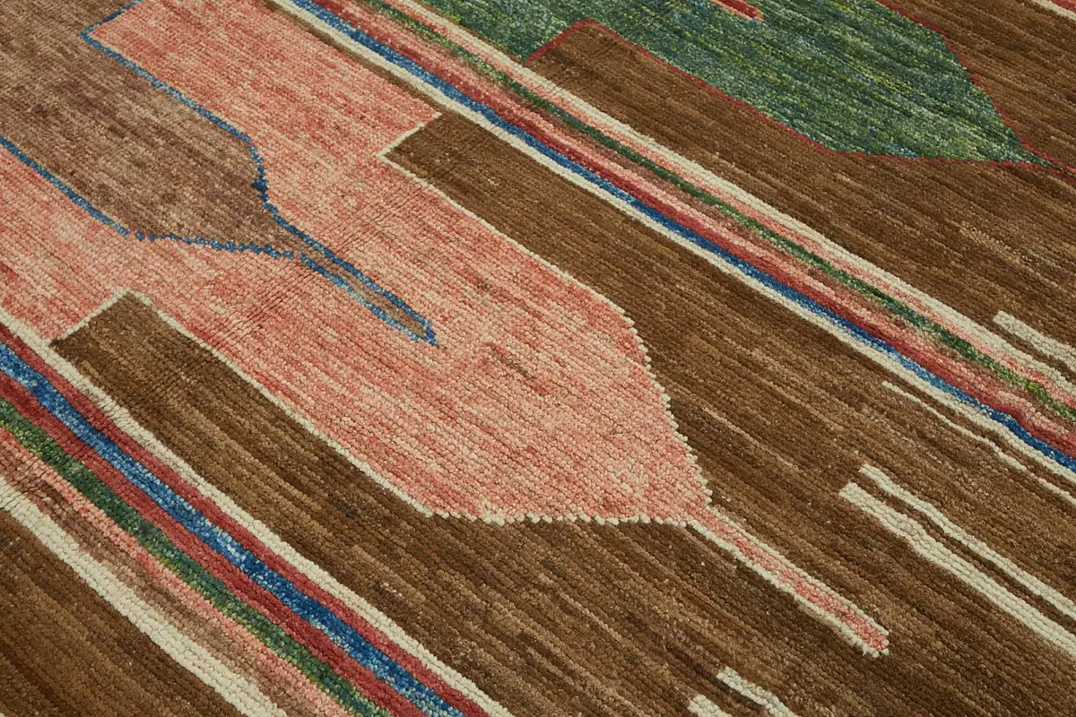 Tribal Modern Dizayn Multi Pamuk Üzerine Yün El Dokuma Halı-271x351 - Görsel 5