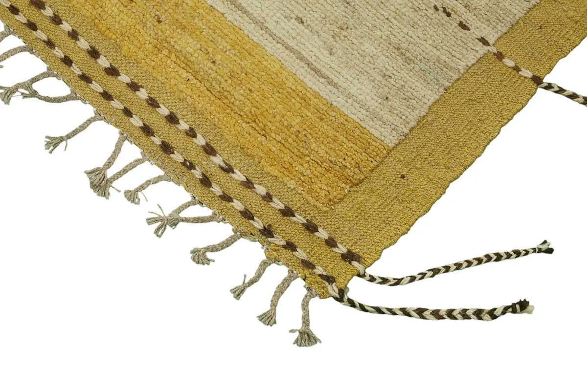 Tribal Modern Dizayn Bej Pamuk Üzerine Yün El Dokuma Halı-254x312 - Görsel 4