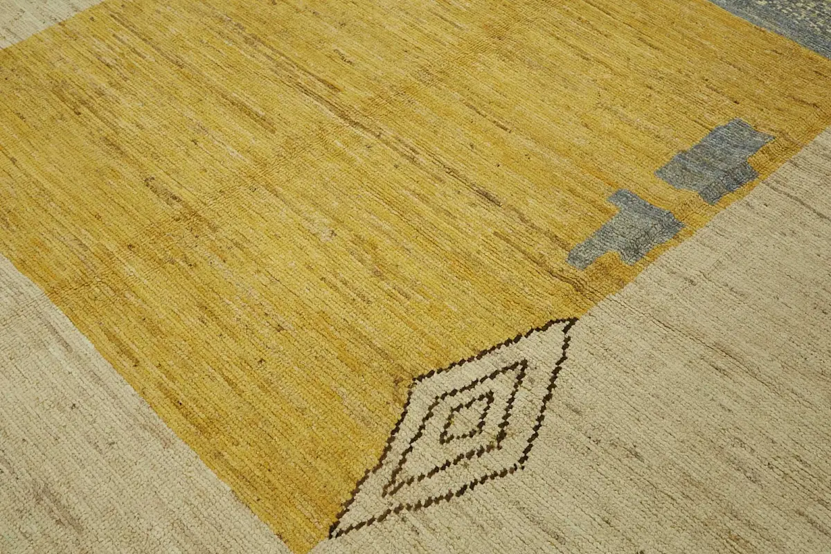 Tribal Modern Dizayn Bej Pamuk Üzerine Yün El Dokuma Halı-254x312 - Görsel 5