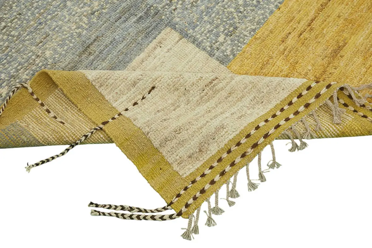 Tribal Modern Dizayn Bej Pamuk Üzerine Yün El Dokuma Halı-254x312 - Görsel 6