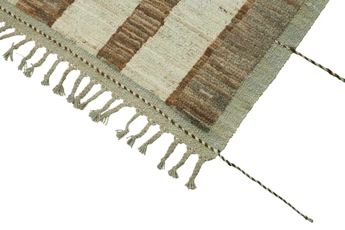 Tribal Modern Dizayn Bej Pamuk Üzerine Yün El Dokuma Halı-287x369 - Görsel 4